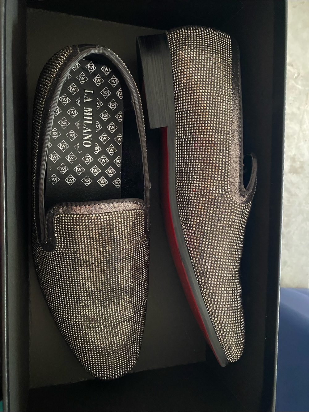 Milano Men’s Black and Red Sparkle Slip-Ons